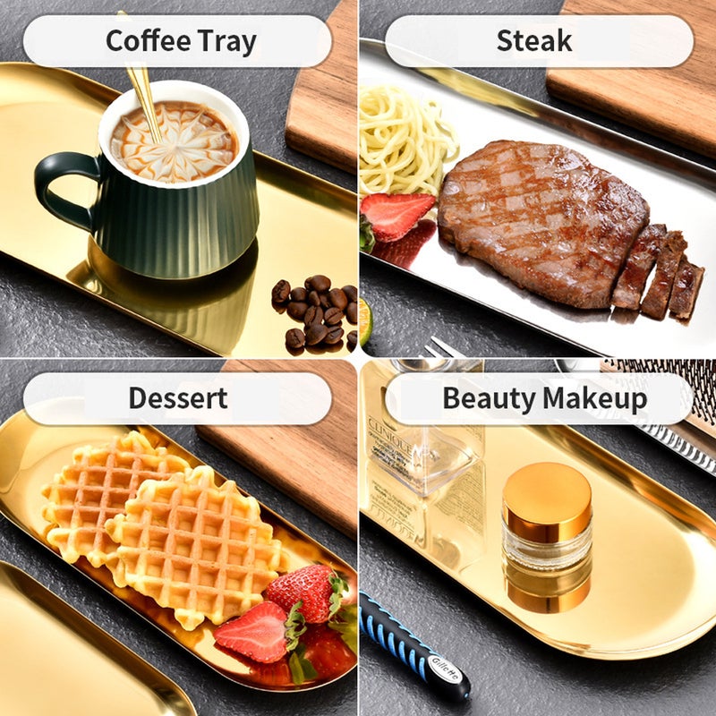 Stainless Steel Plate: Gold Middle Size Food Grade Durable Unbreakable Dish - Kids Safe Smooth Rounded Edges Multipurpose Tray for Home Kitchen Kids Daily Use - Image 4