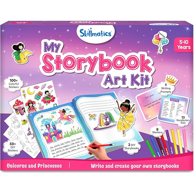 سكيلماتيكس مجموعة Storybook Art Kit - قم بإنشاء قصص خيالية ، مجموعة أدوات الحرف والكتابة DIY مع 300+ ملصقات ، سكرابوكينغ ونشاط المجلات ، هدايا للأطفال الذين تتراوح أعمارهم بين 5 ، 6 ، 7 ، 8 ، 9 ، 10