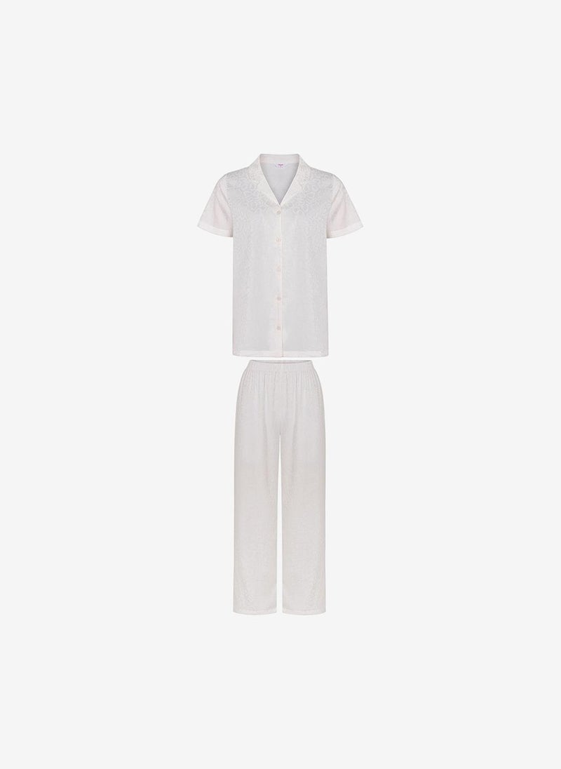 Penti Women Bridal Charming Short Sleeve Shirt Trousers White Set - Image 5