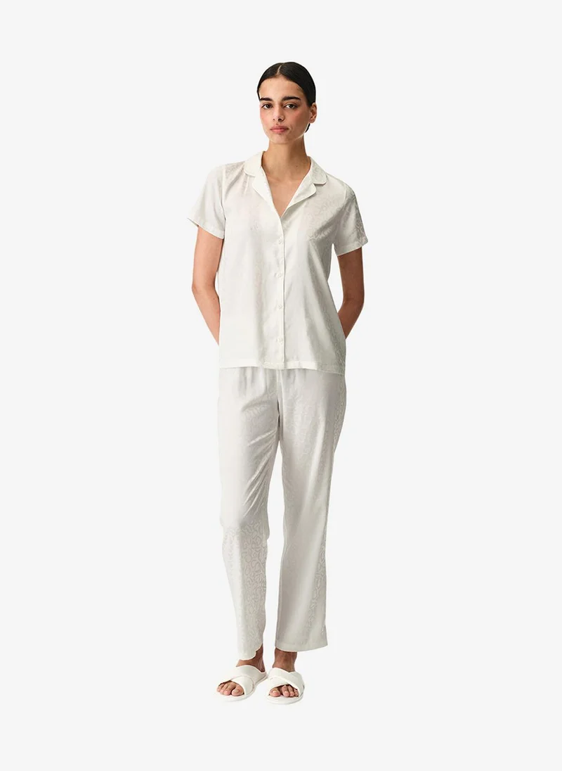 بنتي Women Bridal Charming Short Sleeve Shirt Trousers White Set
