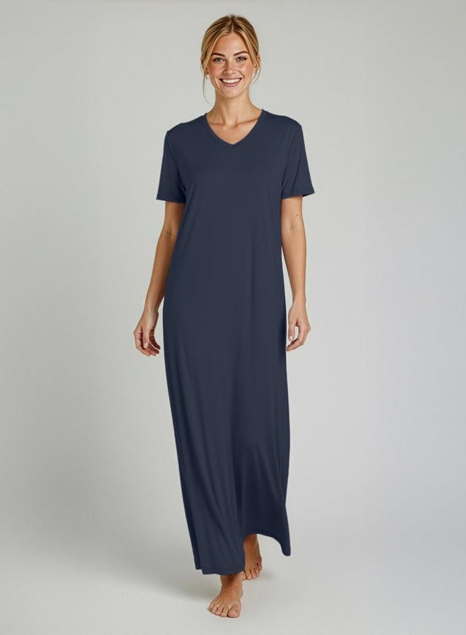 REALESSENTIALS 3 Pack: Women's Soft Maxi Long Nightshirt Short Sleeve Soft Nightgown Sleep Dress (Available in Plus Size), Set 7, S - Image 2