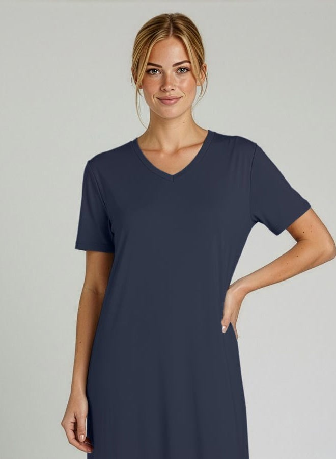 REALESSENTIALS 3 Pack: Women's Soft Maxi Long Nightshirt Short Sleeve Soft Nightgown Sleep Dress (Available in Plus Size), Set 7, S - Image 3