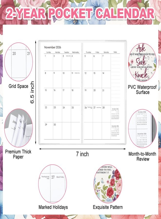 ReliThick 2026 Pocket Calendar for Purse Small Monthly Planner for Women Handy Weekly Pocket Planner Journal Notebook Christmas New Year Gift Sister Friends Women (2026-2027,Bible Floral) - Image 2