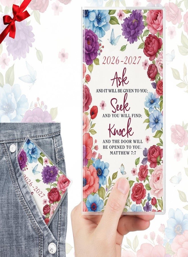 ReliThick 2026 Pocket Calendar for Purse Small Monthly Planner for Women Handy Weekly Pocket Planner Journal Notebook Christmas New Year Gift Sister Friends Women (2026-2027,Bible Floral) - Image 1