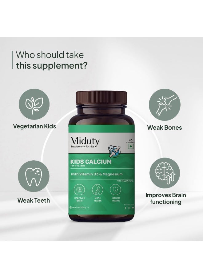 Miduty Kids Calcium - Vitamin D3, K2 & Magnesium - Strong Bones & Teeth - Mint-Flavored, Sugar-Free Calcium Supplement for Active & Picky Eaters - 60 Chewables - Image 4