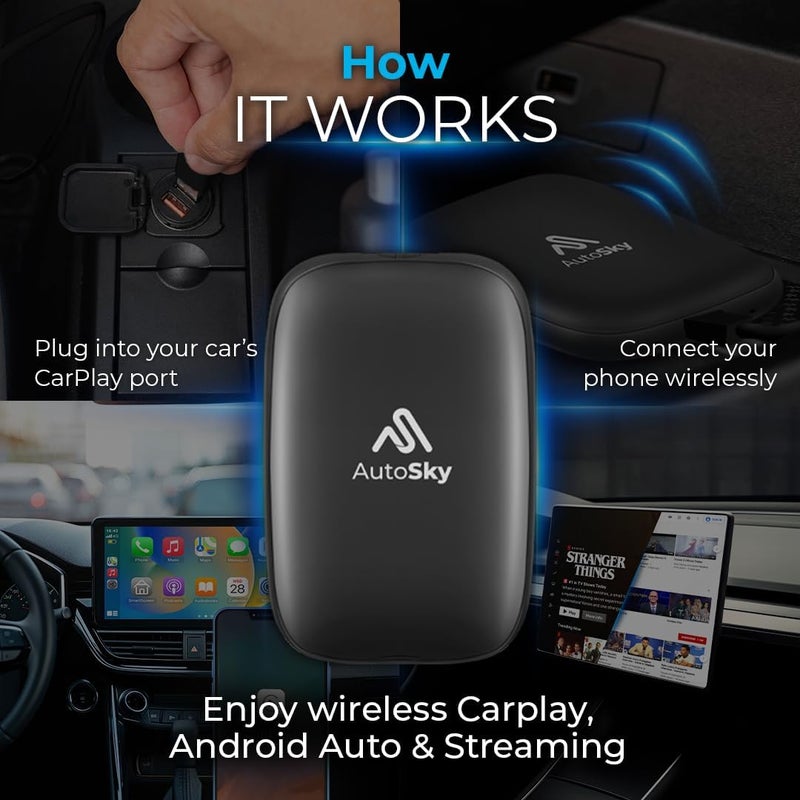 AutoSky Wireless CarPlay and Android Auto AI Box Lite - Supports Netflix and YouTube - Image 5