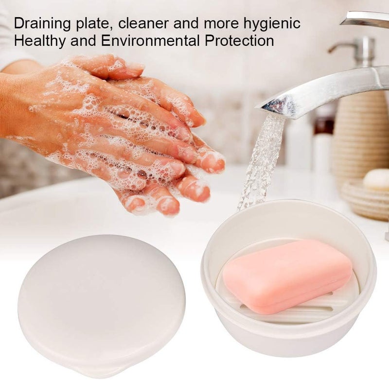 klarako Portable Box Container Compact Round Shape Box Dish Container Holder with Drain Plate Lid Box for Travel - Image 3