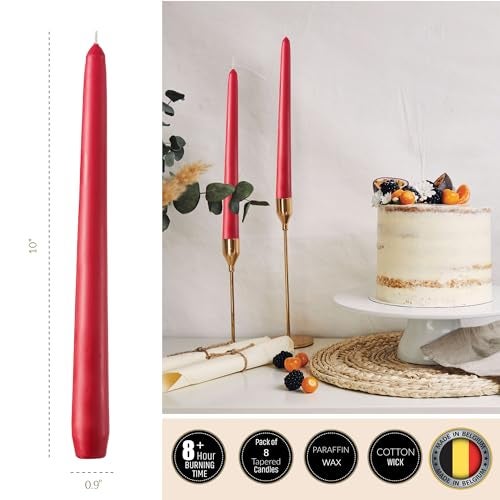 RAMBUE Luxurious 10" Red Taper Candles, 8 Pack Long Red Candlesticks for Creating a Bold and Vibrant Atmosphere - Dark Red Tapered Candles for Christmas, Holiday, Dinner - 8 Hour Burn Time - Image 2