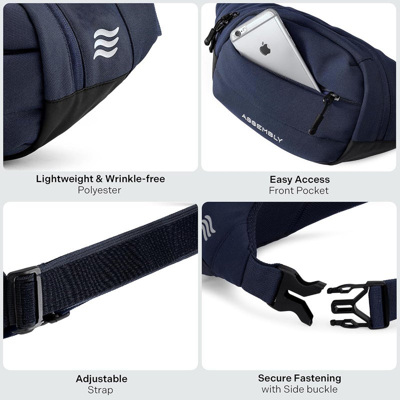 THE ASSEMBLY Assembly Unisex Cross Body Fanny Pack with Adjustable Strap (38.5 cms) | Padded Waist Bag with Zipper Pockets for Comfort Travel -Float(Cobalt) - Image 2