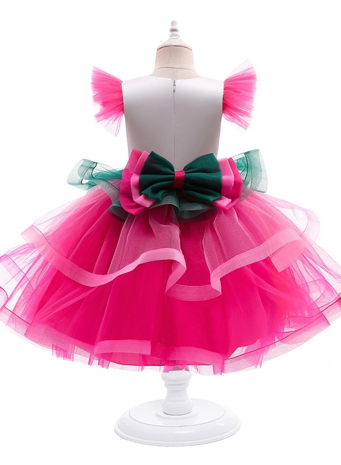 Loquat Summer flamingo lovely girl sleeveless gauze ball runway dress princess pompous dress  - Image 2