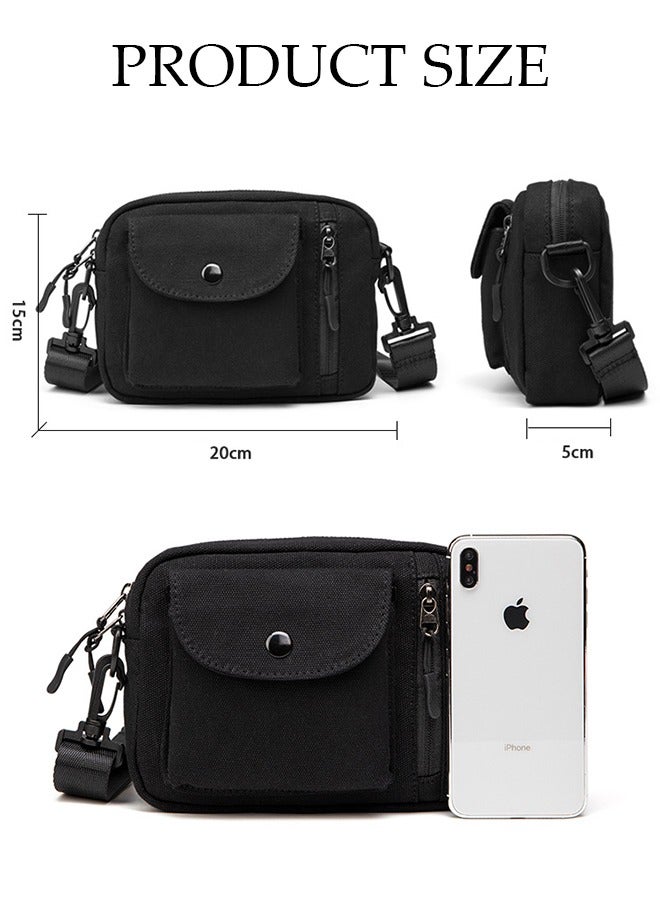 DUNISO Mini Canvas Crossbody Bag with Multiple Pockets for Men Wear-resistant Sling Bag Backpack Large Capacity Cross Body Bag Daypack for Travel Hiking Black  - Image 2