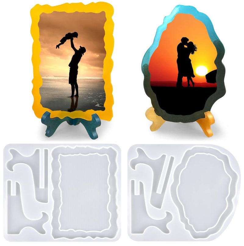 Actvty Resin Mold for Photo Frame, Picture Frame Resin Molds with Stand Holder, Rectangle & Oval of Irregular Edge Frame Silicone Molds for Resin Casting, DIY Personalized Gifts Home Decor (2 Sets) - Image 1