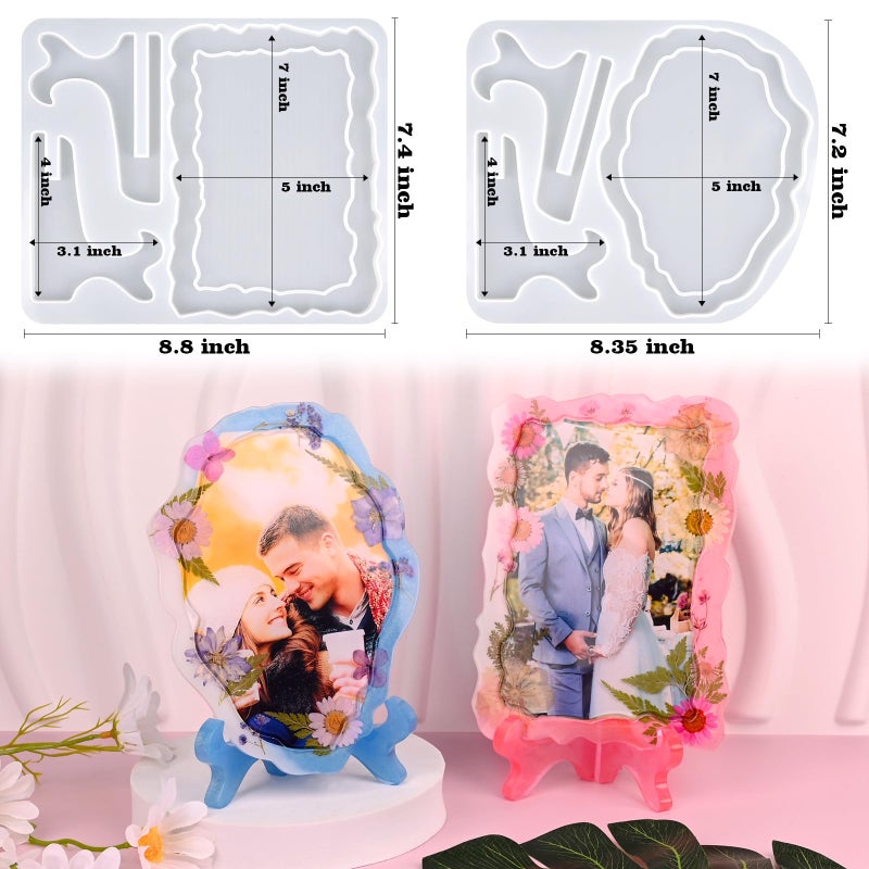 Actvty Resin Mold for Photo Frame, Picture Frame Resin Molds with Stand Holder, Rectangle & Oval of Irregular Edge Frame Silicone Molds for Resin Casting, DIY Personalized Gifts Home Decor (2 Sets) - Image 3