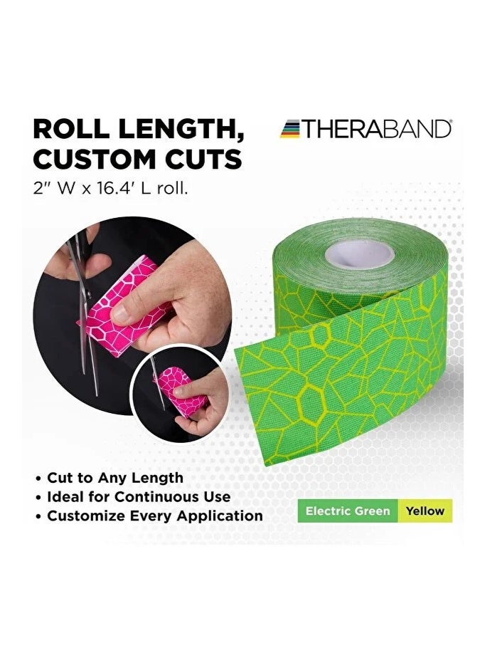 ثيرا باند شريط كينيسيوثيراباند، شريط فيزيائي مقاوم للماء لتخفيف الألم، دعم العضلات والمفاصل، لفة قياسية مع مؤشرات تطبيق XactStretch، شرائح 2" × 10"، عبوة 20 شريحة مقطوعة مسبقًا باللون الأخضر/الأصفر - Image 4