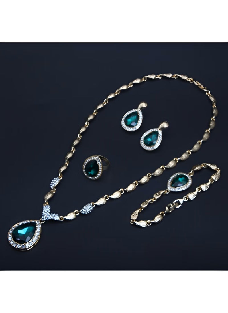 ريوكل طقم مجوهرات نسائي فاخر مطلي بالذهب عيار 18 قيراطًا من أفريقيا دبي طقم قلادة وأقراط وسوار وخاتم مرصع بأحجار الراين للعرائس والحفلات والحفلات الراقصة وحفلات الزفاف - Image 3