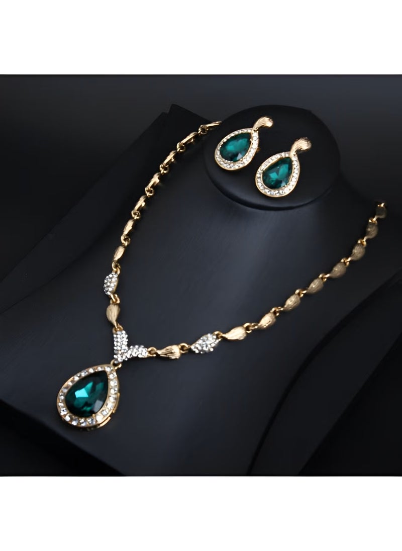 ريوكل طقم مجوهرات نسائي فاخر مطلي بالذهب عيار 18 قيراطًا من أفريقيا دبي طقم قلادة وأقراط وسوار وخاتم مرصع بأحجار الراين للعرائس والحفلات والحفلات الراقصة وحفلات الزفاف - Image 2