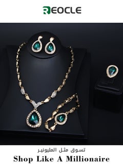 REOCLE Women's Jewelry Set Luxury Africa Dubai 18k Gold Plated Set Rhinestone Crystal Necklace Earrings Bracelet Ring Set for Brides & Party & Prom & Wedding  - Image 1