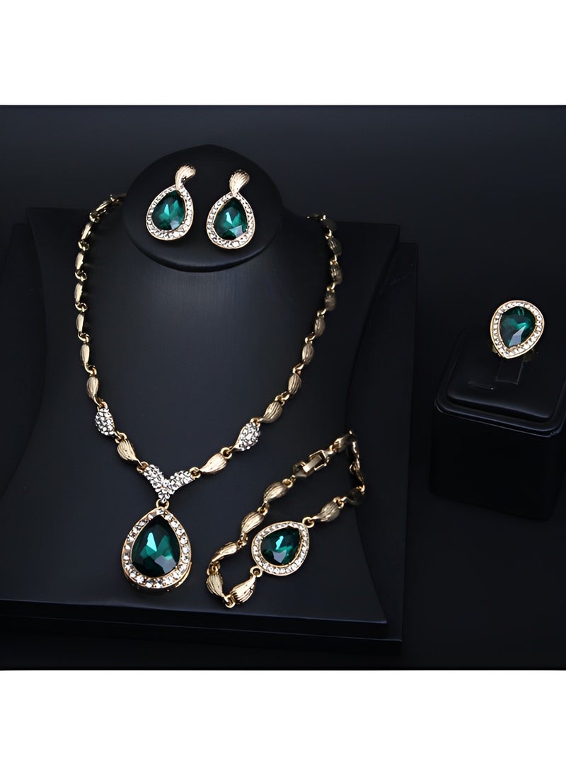 REOCLE Women's Jewelry Set Luxury Africa Dubai 18k Gold Plated Set Rhinestone Crystal Necklace Earrings Bracelet Ring Set for Brides & Party & Prom & Wedding  - Image 2