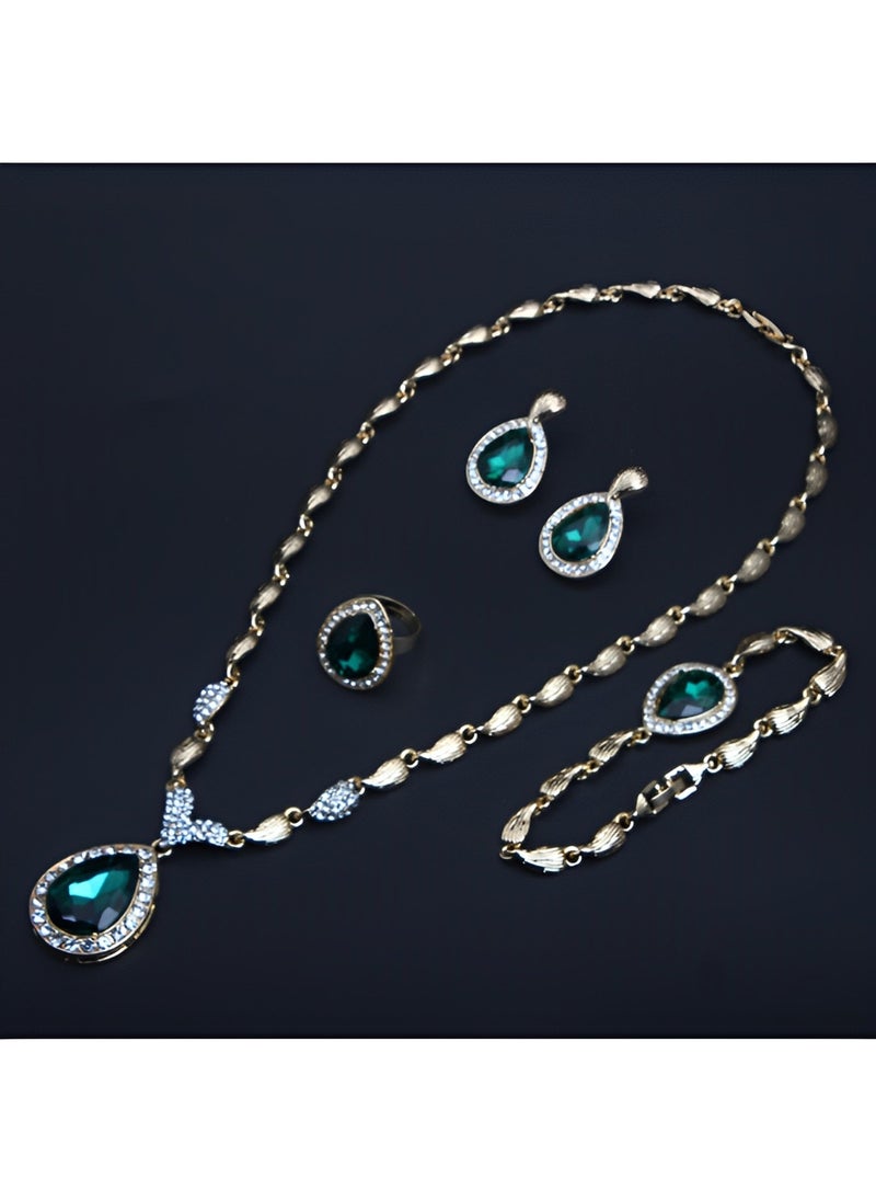 REOCLE Women's Jewelry Set Luxury Africa Dubai 18k Gold Plated Set Rhinestone Crystal Necklace Earrings Bracelet Ring Set for Brides & Party & Prom & Wedding  - Image 4