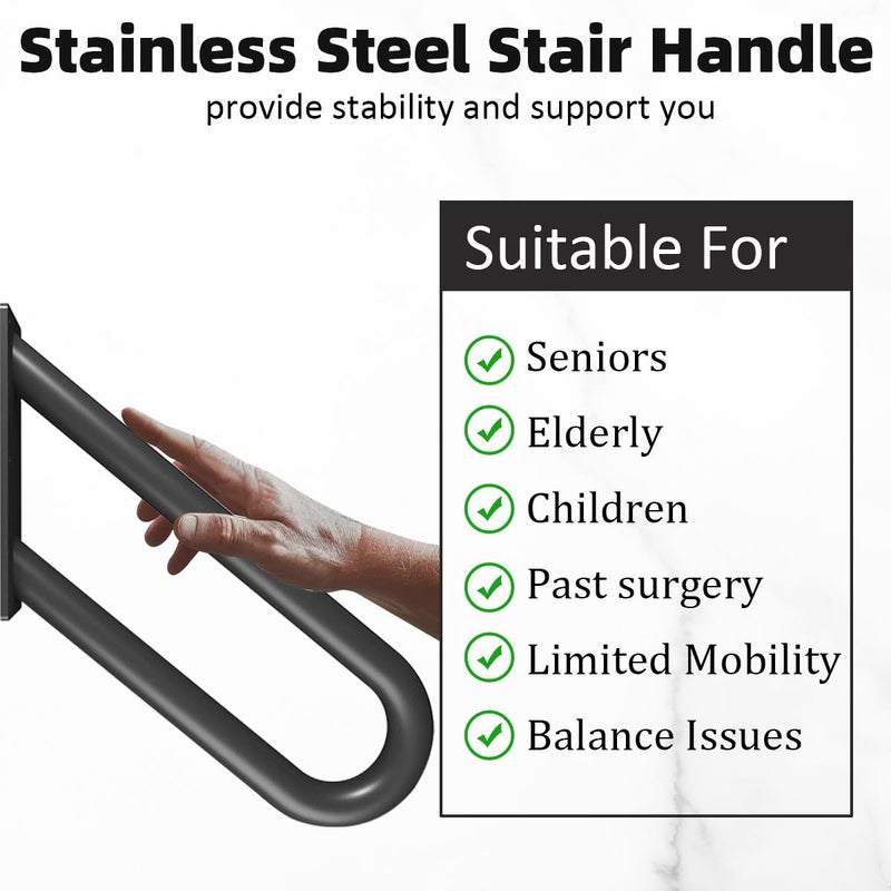 Sahans Hand Rails for Outdoor Steps Stair Railing Indoor Rail Metal Heavy Duty Non-Slip 1-3 Step Wall Mount Grab Bars U-Shape Safety Handle Garage Porch Courtyard Doorways 16 INCH Garden - Image 3