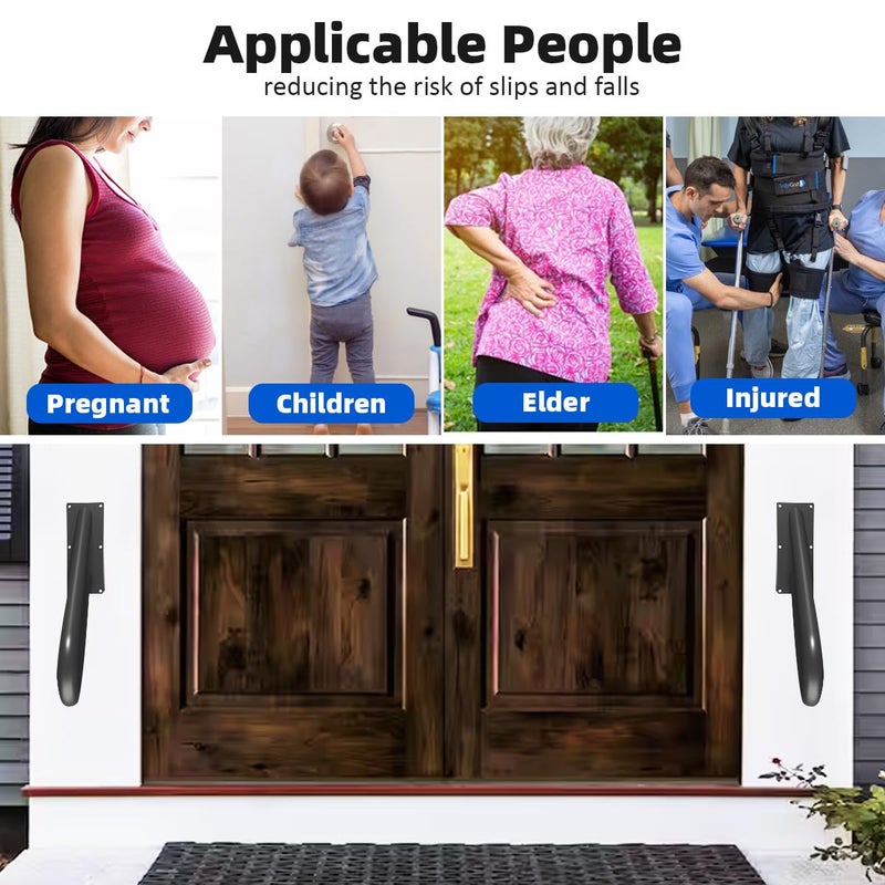 Sahans Hand Rails for Outdoor Steps Stair Railing Indoor Rail Metal Heavy Duty Non-Slip 1-3 Step Wall Mount Grab Bars U-Shape Safety Handle Garage Porch Courtyard Doorways 16 INCH Garden - Image 5