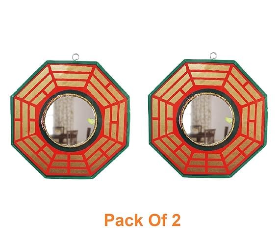 Omdariya Set of Two Vastu Bagua Pakua Convex Wooden Mirror Wall Hanging Dcor for Positive Chi Energy Set of 2 - Image 2