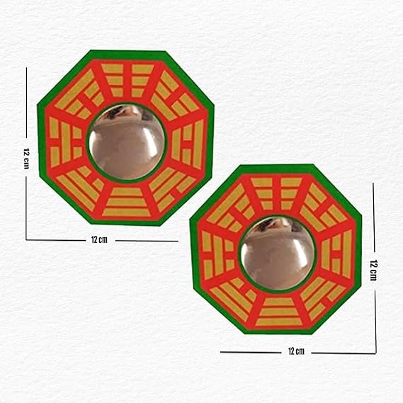 Omdariya Set of Two Vastu Bagua Pakua Convex Wooden Mirror Wall Hanging Dcor for Positive Chi Energy Set of 2 - Image 4