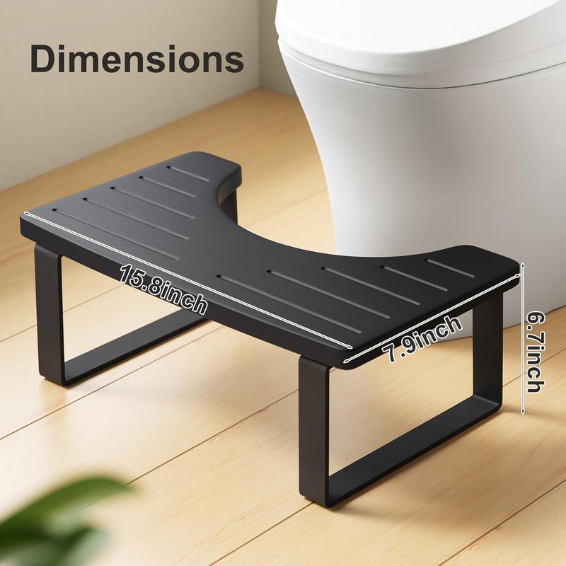 Aofure 2 Pack Black Squatting Potty for Adults, Wooden Toilet Stool Poop Stool,Bamboo Squat Pooping Stool with Metal Frame, 7 Inch Wood Potty Stool for Bathroom, Portable Toilet Step for Kids - Image 2