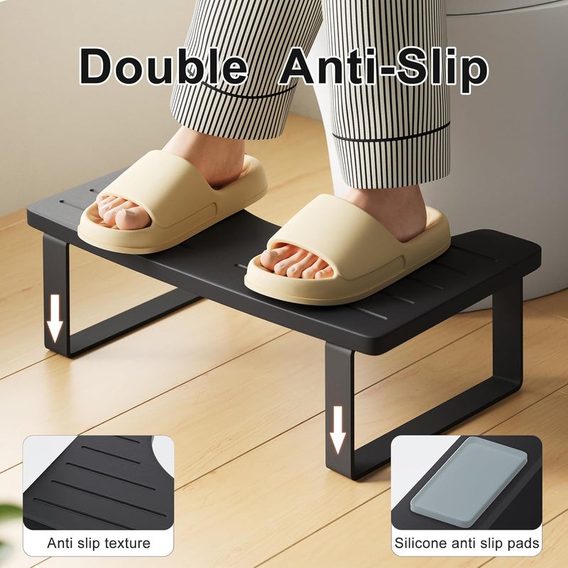 Aofure 2 Pack Black Squatting Potty for Adults, Wooden Toilet Stool Poop Stool,Bamboo Squat Pooping Stool with Metal Frame, 7 Inch Wood Potty Stool for Bathroom, Portable Toilet Step for Kids - Image 4