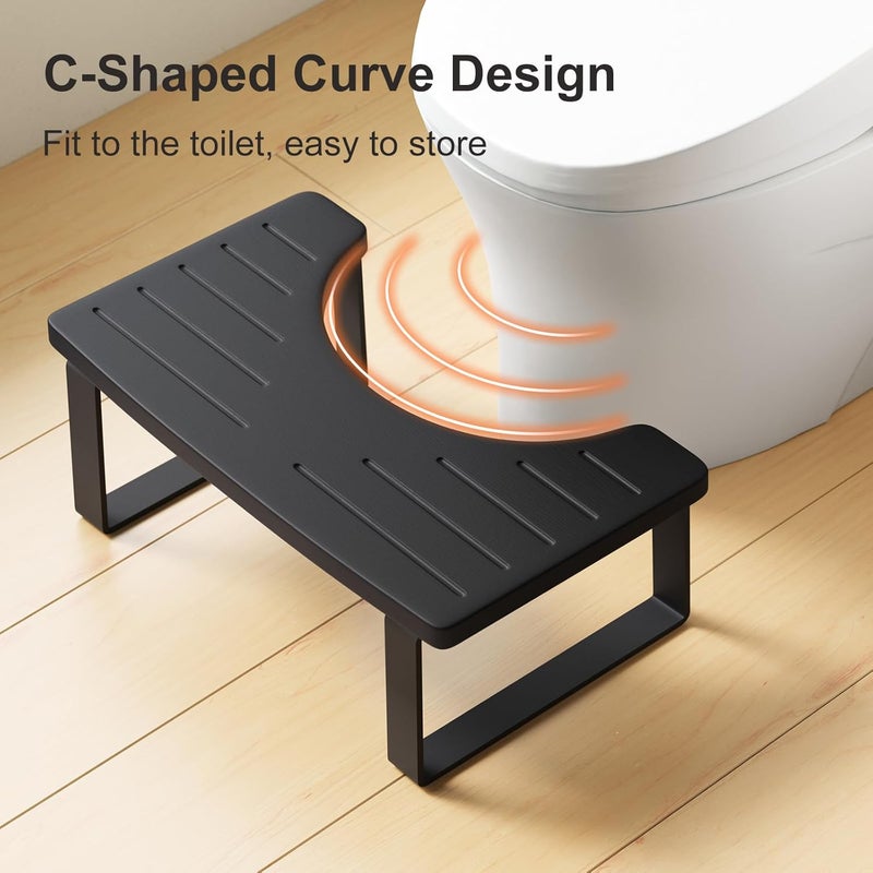 Aofure 2 Pack Black Squatting Potty for Adults, Wooden Toilet Stool Poop Stool,Bamboo Squat Pooping Stool with Metal Frame, 7 Inch Wood Potty Stool for Bathroom, Portable Toilet Step for Kids - Image 3