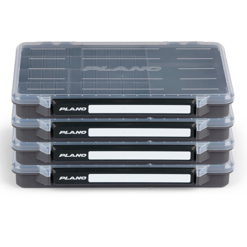 Plano StowAway 3700 50/50 Split Stow Tackle Box, 4-Pack, Corrosion-Preventive Rustricor, Single Latch Design, Transparent DuraView Lid, Stackable Storage for Fishing Bait, Lures and Gear - Image 1
