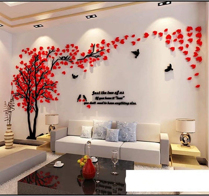 guangmu 3D Tree Wall Stickers - DIY Tree and Birds Wall Decals Family Couple Tree Stickers Murals Wall Decor for Living Room Bedroom TV Background Home Decorations(Red Left M-98X51in) - Image 1