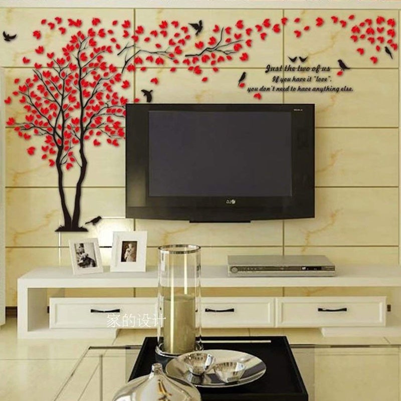 guangmu 3D Tree Wall Stickers - DIY Tree and Birds Wall Decals Family Couple Tree Stickers Murals Wall Decor for Living Room Bedroom TV Background Home Decorations(Red Left M-98X51in) - Image 4
