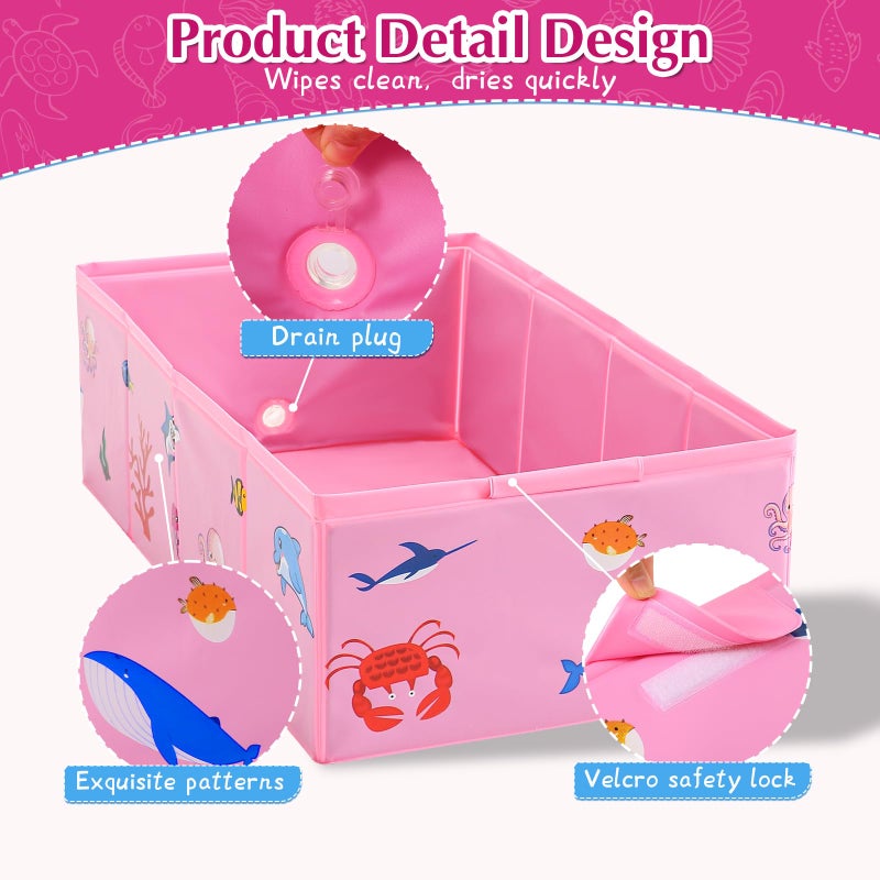 Tohetsuzp Portable Foldable Baby Bathtub with Drain Plug, 30" L x 15.2" W x 8.6" H Kids Travel Tub, Converts Shower to Tub, No Assembly Folds Flat for Storage, for Infant Toddler 6M-5 Years, Pink - Image 3