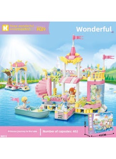 Enlightenment Wonderful Princess Girl Building Blocks Parade Carriage Yacht Party Ice And Snow Fairy Tale Castle Small Particle Building Blocks-Color:36013 Princess Lake Tour
