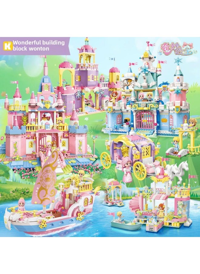 Generic - Enlightenment Wonderful Princess Girl Building Blocks Parade Carriage Yacht Party Ice And Snow Fairy Tale Castle Small Particle Building Blocks-Color:36013 Princess Lake Tour - Image 1
