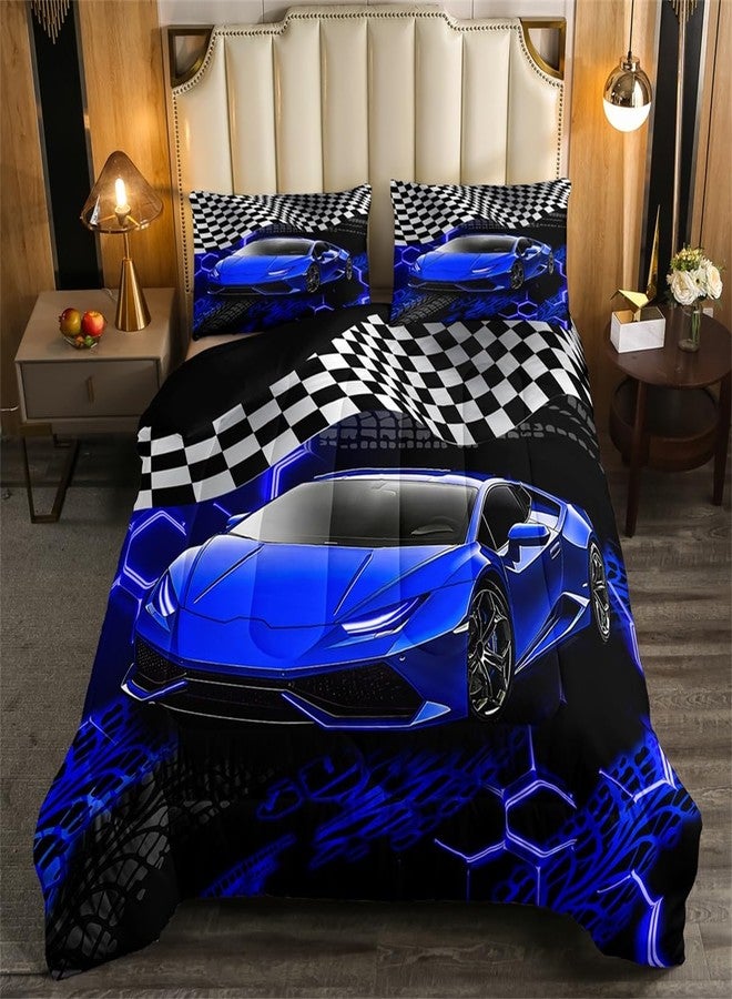 Feelyou Racing Car Bedding Set for Kids Boys Girls Twin Size - Speed Sports Comforter Set for Teens Adults - Soft Extreme Sports Duvet Quilt with Honeycomb Pattern - Bedroom Decor Quilt - Image 1