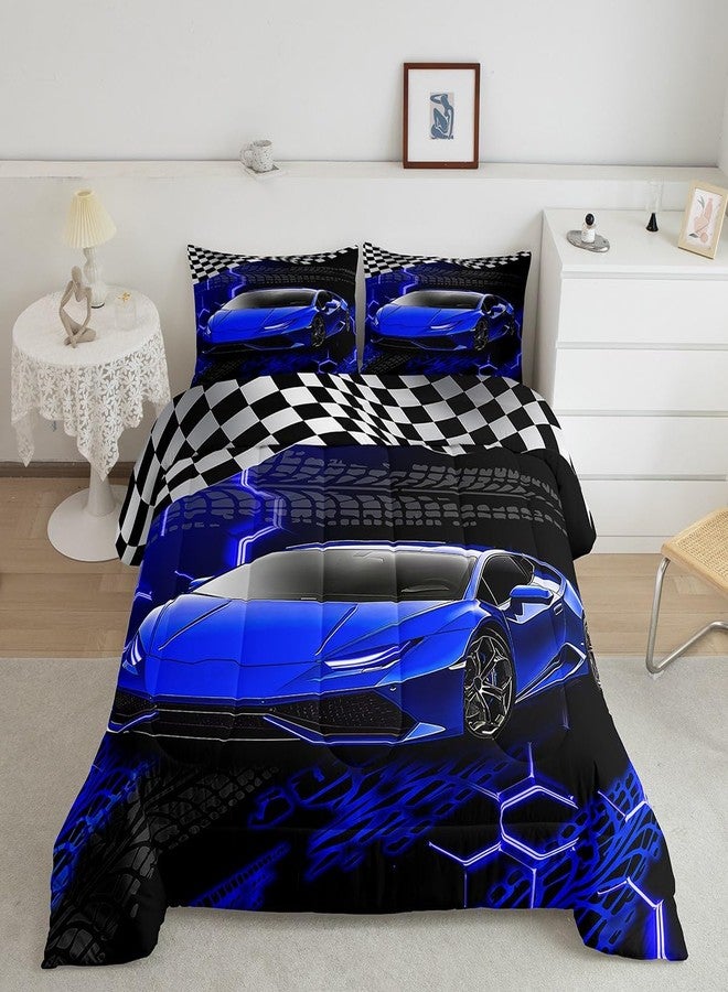 Feelyou Racing Car Bedding Set for Kids Boys Girls Twin Size - Speed Sports Comforter Set for Teens Adults - Soft Extreme Sports Duvet Quilt with Honeycomb Pattern - Bedroom Decor Quilt - Image 2