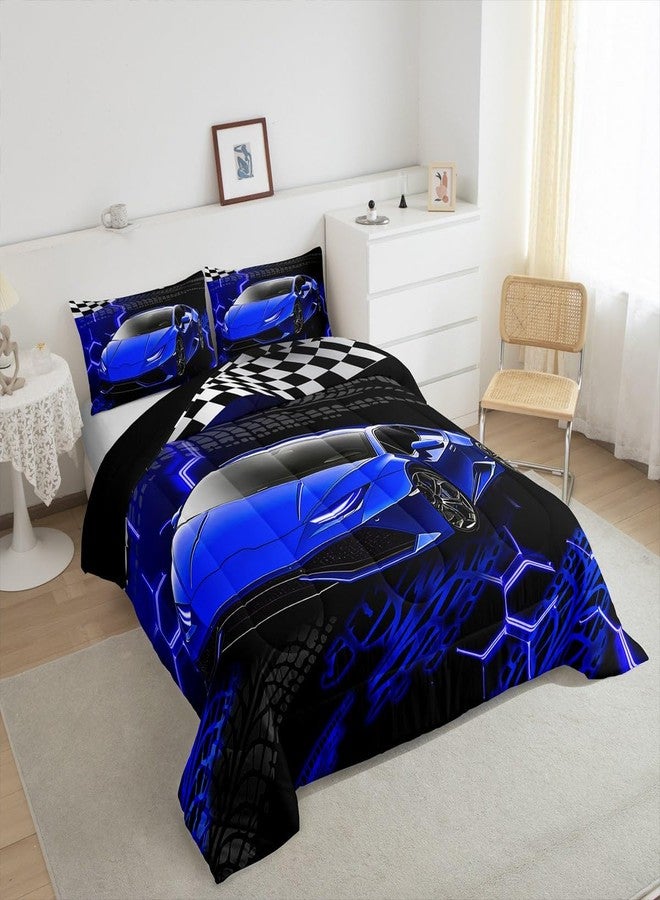 Feelyou Racing Car Bedding Set for Kids Boys Girls Twin Size - Speed Sports Comforter Set for Teens Adults - Soft Extreme Sports Duvet Quilt with Honeycomb Pattern - Bedroom Decor Quilt - Image 5