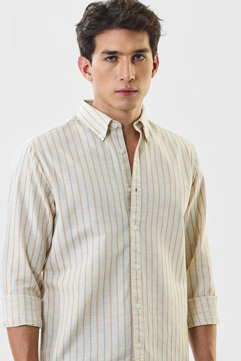 SNITCH Off-White Striped Long Sleeve Slim Fit Shirt