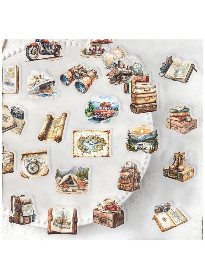 قوس قزح أورينبو 50 قطعة من ملصقات السفر العتيقة الشفافة المصنوعة من مادة البولي إيثيلين تيرفثالات، ملصقات فينيل على شكل ساعة وبوصلة وكاميرا وخريطة للأمتعة للأطفال والمراهقين والبالغين، ملصقات لعناصر السفر العتيقة لأجهزة الكمبيوتر المحمولة ومجلات الجيتار - Image 3