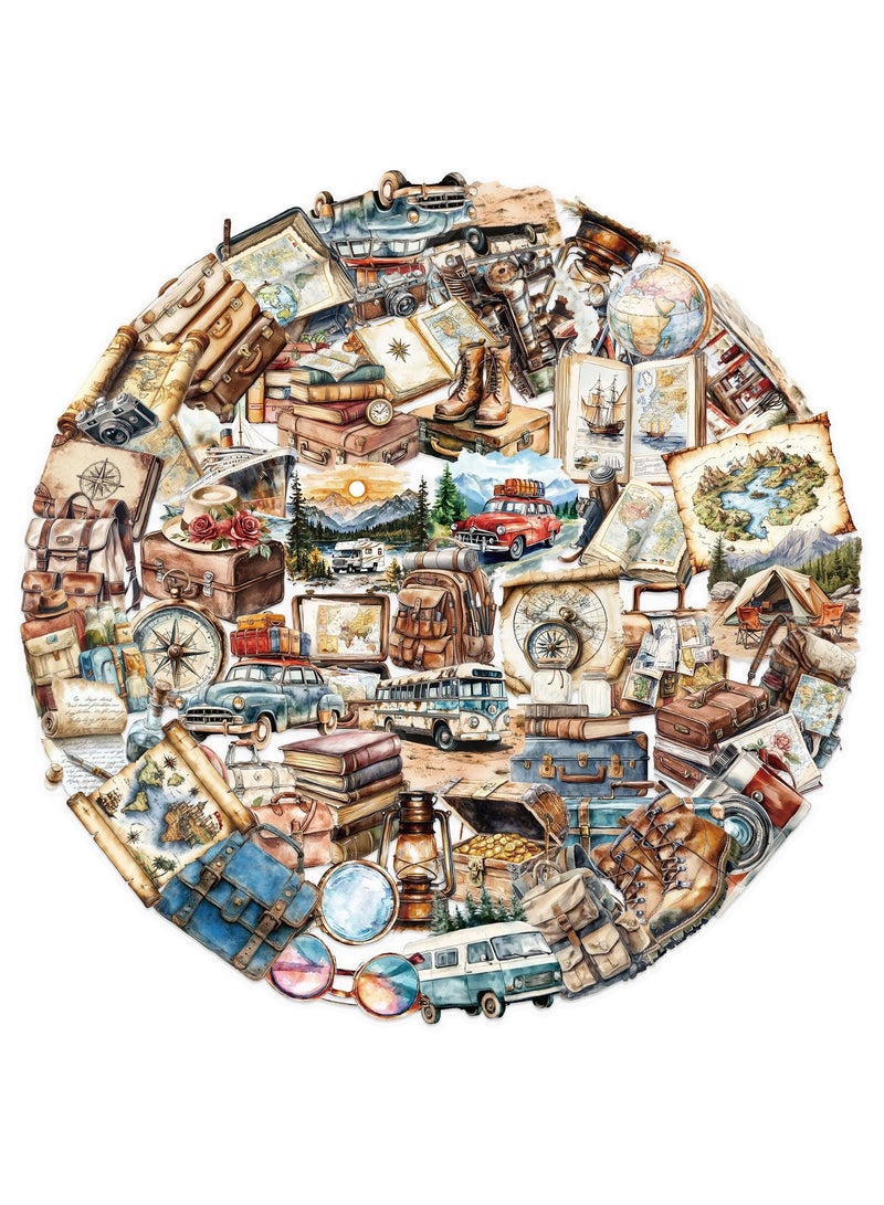 قوس قزح أورينبو 50 قطعة من ملصقات السفر العتيقة الشفافة المصنوعة من مادة البولي إيثيلين تيرفثالات، ملصقات فينيل على شكل ساعة وبوصلة وكاميرا وخريطة للأمتعة للأطفال والمراهقين والبالغين، ملصقات لعناصر السفر العتيقة لأجهزة الكمبيوتر المحمولة ومجلات الجيتار - Image 1