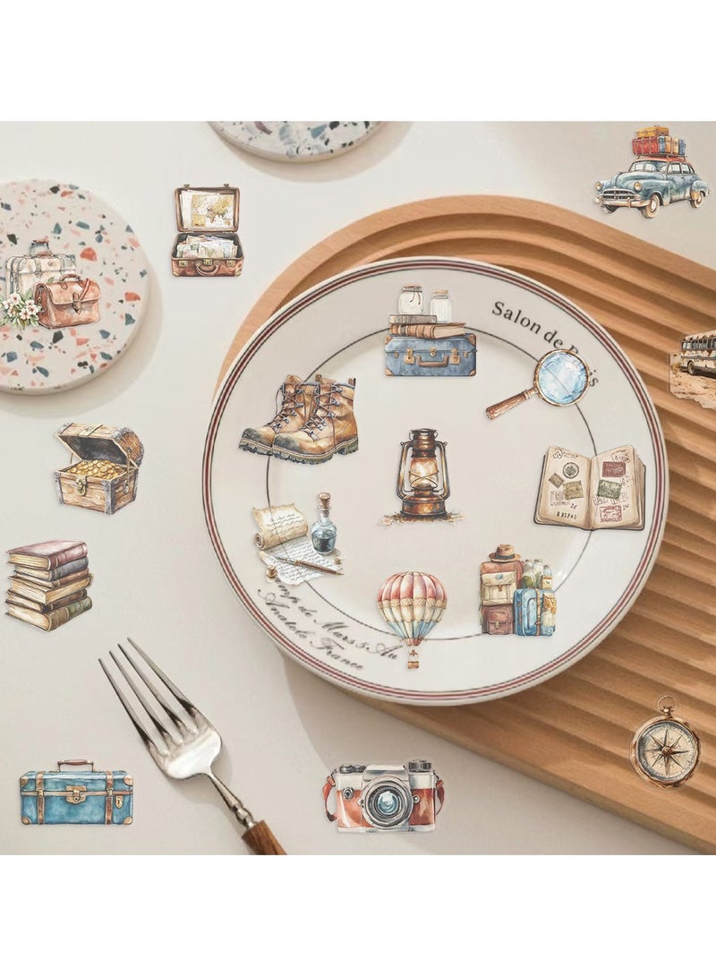 قوس قزح أورينبو 50 قطعة من ملصقات السفر العتيقة الشفافة المصنوعة من مادة البولي إيثيلين تيرفثالات، ملصقات فينيل على شكل ساعة وبوصلة وكاميرا وخريطة للأمتعة للأطفال والمراهقين والبالغين، ملصقات لعناصر السفر العتيقة لأجهزة الكمبيوتر المحمولة ومجلات الجيتار - Image 5