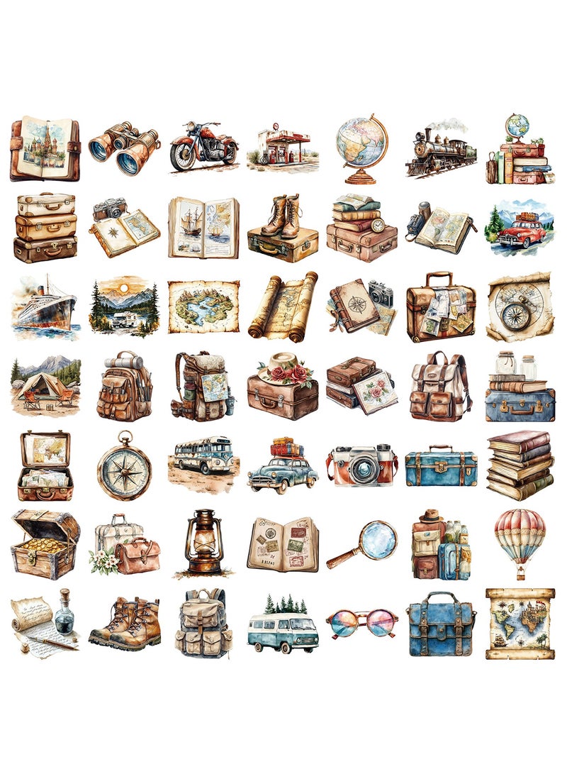 قوس قزح أورينبو 50 قطعة من ملصقات السفر العتيقة الشفافة المصنوعة من مادة البولي إيثيلين تيرفثالات، ملصقات فينيل على شكل ساعة وبوصلة وكاميرا وخريطة للأمتعة للأطفال والمراهقين والبالغين، ملصقات لعناصر السفر العتيقة لأجهزة الكمبيوتر المحمولة ومجلات الجيتار - Image 2