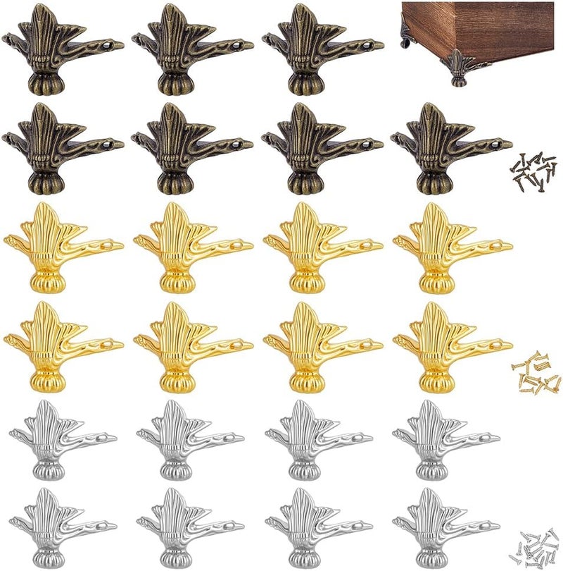 PH PandaHall 24pcs 3 Colors Antique Box Legs Jewellery Box Feet Alloy Corner Protectors Vintage Style Furniture Feet Wood Case Decoration Box Edge Corners for Handicrafts with Screws - Image 1