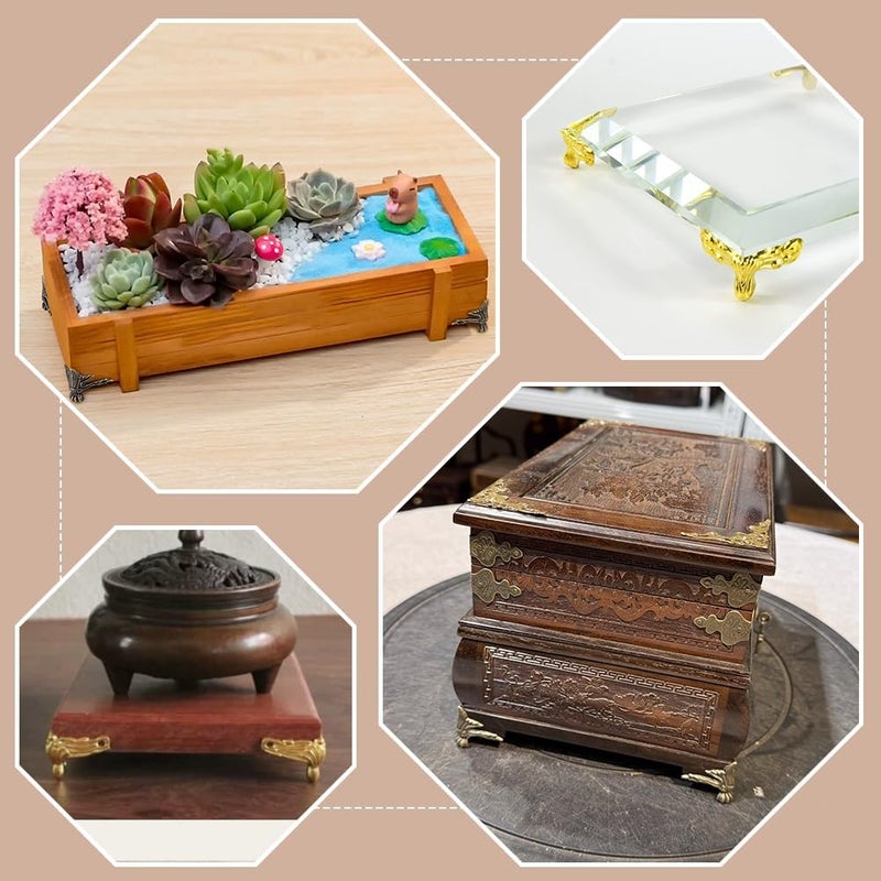 PH PandaHall 24pcs 3 Colors Antique Box Legs Jewellery Box Feet Alloy Corner Protectors Vintage Style Furniture Feet Wood Case Decoration Box Edge Corners for Handicrafts with Screws - Image 5