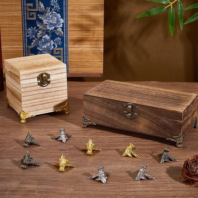PH PandaHall 24pcs 3 Colors Antique Box Legs Jewellery Box Feet Alloy Corner Protectors Vintage Style Furniture Feet Wood Case Decoration Box Edge Corners for Handicrafts with Screws - Image 2