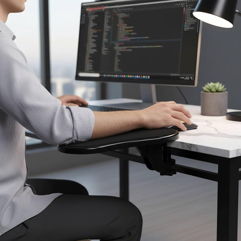 Gralara Rotating Desk Armrest 180 Rotation Computer Arm Rest Padded Surface Clamp-on Armrest for Gaming Enthusiasts, Yellow, Mouse Pad Material - Image 5