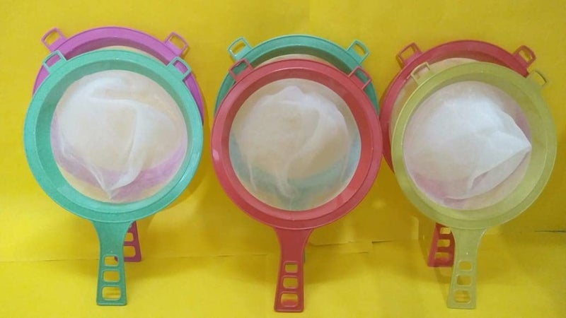 Hookcart Milk Strainer Big Size Double Mesh Strainer Liquid Filter Long 30 cm Diameter 20 cm Multicolor Pack of 6 - Image 1