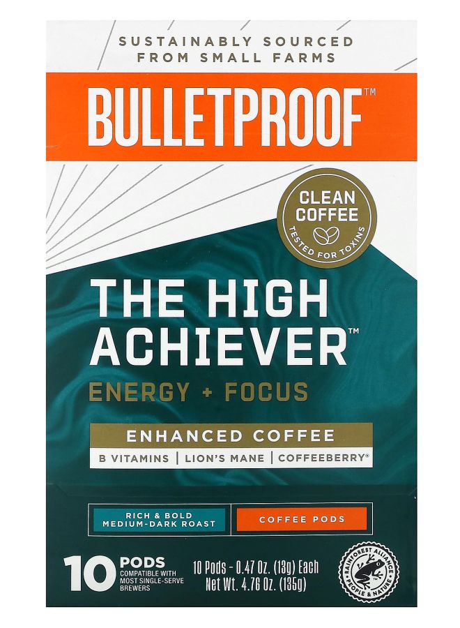 Bulletproof The High Achiever Coffee Pods Medium Dark Roast 10 Pods 0.47 oz (13 g) Each